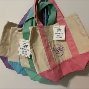 Full Set of 4 Trader Joe's Pastel Canvas Tote Bags